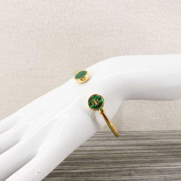 Tory Burch Kira Mother of Pearl Logo Cuff Bracelet Green OS - Picture 14 of 14